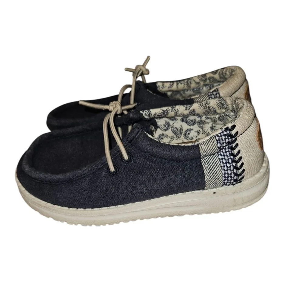 Hey Dude Wally Toddler Break Stitch Navy Blue Slip on loafers SZ 9